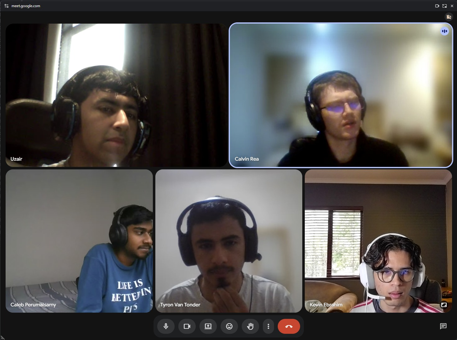 The team's Google Meet call with Calvin Rea